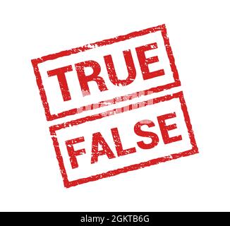 Vektorsymbol für echten falschen Stempel. Gummiwahrheitsfakt oder unwahre falsche falsche Symbol isoliert Stock Vektor