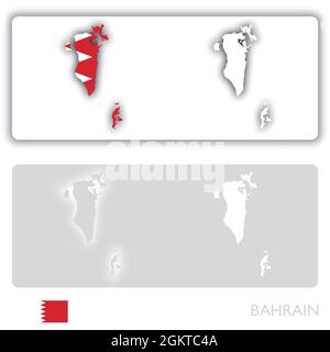 Bahrain-Karte mit Flagge und Schatten auf weißem und grauem Hintergrund Stock Vektor