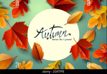 Herbst Herbst und Danksageböden Hintergrund mit fallenden Blättern. Vektorhintergrund. Stock Vektor