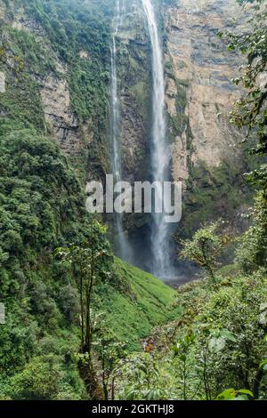 Catarata de Gocta - einer der höchsten Wasserfälle der Welt, dem Norden Perus. Stockfoto