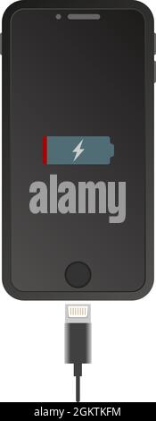 Niedriger Akkustand, Smartphone, Tablet, g/m2, Drahtmodell, Tasche, Laden, Ladegerät, Ladeadapter, weniger Leistungsvektor, Abbildung. Stock Vektor