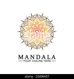 Kreis Muster Blütenblatt Blume Mandala Vektor-Logo Vorlage Illustration. Bunte Vorlage für spirituelle Rückzug oder Yoga-Studio, Ornamental Visitenkarte Stock Vektor