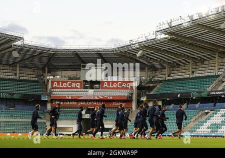 Gents Spieler, die während einer Trainingseinheit des belgischen Fußballteams KAA Gent am Mittwoch, den 15. September 2021, in Tallinn, Estland, in Vorbereitung auf abgebildet wurden Stockfoto