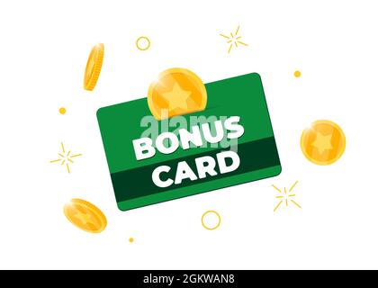 Treueprogramm Bonus Green Card. Kaufprozentsatz Kundenservicegeschäft Zeichen. Verdienen Sie Punkte und Goldmünzen Cash-Back-Einkommen Symbol. Isolierte Vektor-eps-Abbildung Stock Vektor