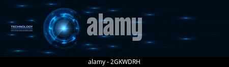 Abstrakte Technologie HUD GUI UI mit leuchtendem blauem Linienmuster. Dark Innovation Digital Hi-Tech-Konzept Hintergrund mit Leiterplatte Stock Vektor