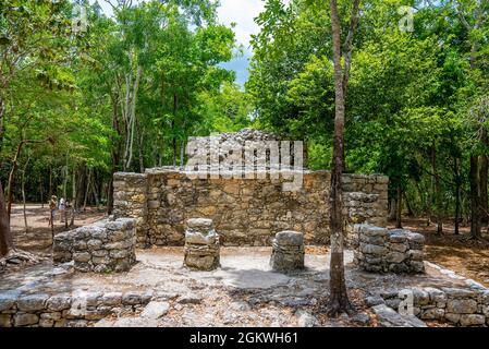 Weltkulturerbe und historische Ruinen der Maya-Stadt inmitten eines Waldes Stockfoto