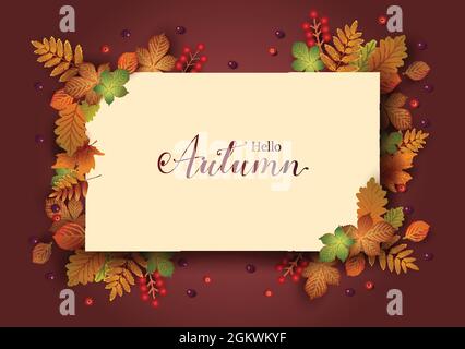 Herbst stilvolle Hintergrund schmücken mit Blättern und Früchten. Shopping Verkauf Web-Banner. Vektorgrafik Poster Vorlage Design. Stock Vektor