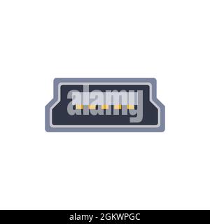 Symbol für USB-Mini-B-pc mit Universalanschluss. Vektorgrafik Darstellung des Ports in flacher Ausführung. USB-Typ, Video- und Audioanschluss. DisplayPort und andere Umrechnung Stock Vektor