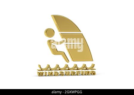 Golden 3d Windsurfing Icon isoliert auf weißem Hintergrund - 3d Render Stockfoto