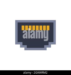 Symbol für universellen Ethernet-pc-Anschluss des Modems. Vektorgrafik Darstellung des Ports in flacher Ausführung. USB-Typ, Video- und Audioanschluss. DisplayPort und andere c Stock Vektor