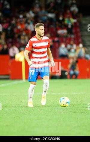 Granada, Spanien. August 2021. Ruben Rochina in Aktion während des La Liga Santander Spiels zwischen Granada CF und Real Betis im Nuevo Los Carmenes Stadion (Endstand; Granada CF 1:2 Real Betis). Kredit: SOPA Images Limited/Alamy Live Nachrichten Stockfoto