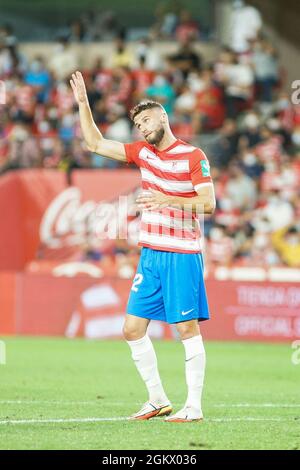 Granada, Spanien. August 2021. Domingos Duarte in Aktion während des La Liga Santander Spiels zwischen Granada CF und Real Betis im Nuevo Los Carmenes Stadion (Endstand; Granada CF 1:2 Real Betis). (Foto von Francis Gonzalez/SOPA Images/Sipa USA) Quelle: SIPA USA/Alamy Live News Stockfoto