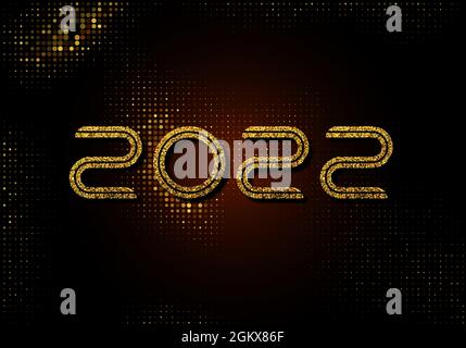 Neujahr 2022 glitzert Gold auf schwarzem Hintergrund mit der Zahl 2022 aus goldglitzernden Kreisen. Stock Vektor