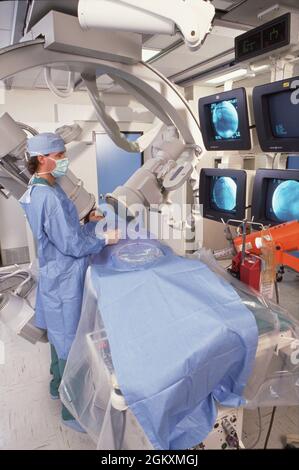 ©Medizin der 1990er Jahre: Katheterlabor im Brackenridge Hospital, Austin, TX Stockfoto