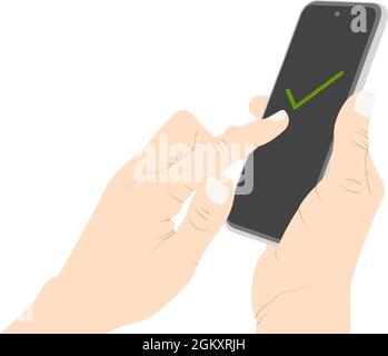 Aktivieren Sie mit dem Finger auf dem Smartphone-Bildschirm, Erfolg, bestätigen, Smartphone, mit einem Telefon Vektor Stock Illustration. Stock Vektor