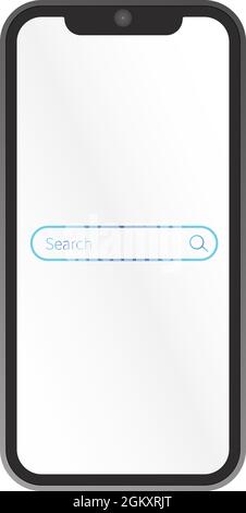 Smartphone-Suchmaschinenbildschirm, Suchfeld, Smartphone, Gerät, Drahtmodell, Eingeben, Suchen, Vektorgrafik. Stock Vektor