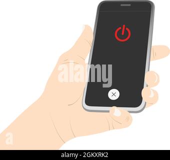 Ausschalten, Ausschalten, Ausschalten, Schließen, Mobiltelefon, Smartphone, Hand, Turn of Device Vector Stock. Stock Vektor