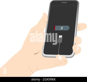 Niedriger Akkustand, Smartphone, Tablet, g/m2, Drahtmodell, Tasche, Laden, Ladegerät, Ladeadapter, weniger Leistungsvektor, Abbildung. Stock Vektor