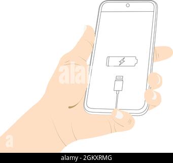 Niedriger Akkustand, Smartphone, Tablet, g/m2, Drahtmodell, Tasche, Laden, Ladegerät, Ladeadapter, weniger Leistungsvektor, Abbildung. Stock Vektor