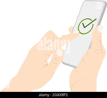 Aktivieren Sie mit dem Finger auf dem Smartphone-Bildschirm, Erfolg, bestätigen, Smartphone, mit einem Telefon Vektor Stock Illustration. Stock Vektor