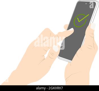 Aktivieren Sie mit dem Finger auf dem Smartphone-Bildschirm, Erfolg, bestätigen, Smartphone, mit einem Telefon Vektor Stock Illustration. Stock Vektor