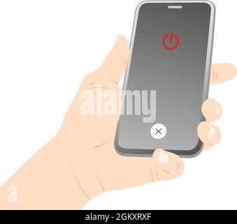 Ausschalten, Ausschalten, Ausschalten, Schließen, Mobiltelefon, Smartphone, Hand, Turn of Device Vector Stock. Stock Vektor