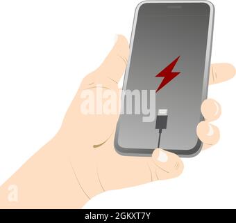 Niedriger Akkustand, Smartphone, Tablet, g/m2, Drahtmodell, Tasche, Laden, Ladegerät, Ladeadapter, weniger Leistungsvektor, Abbildung. Stock Vektor