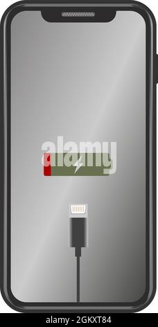 Niedriger Akkustand, Smartphone, Tablet, g/m2, Drahtmodell, Tasche, Laden, Ladegerät, Ladeadapter, weniger Leistungsvektor, Abbildung. Stock Vektor