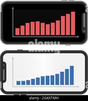 Smartphone, Wirtschaft, Währung, Finanzen, Unternehmen, Tracking, Graph, Geldmarktvektor. Stock Vektor