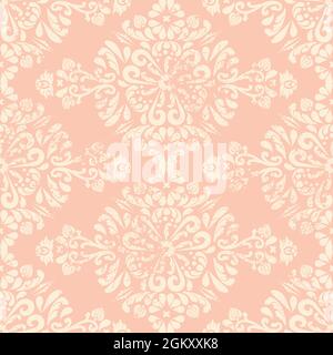 Nahtloser Vintage schäbiger Hintergrund. Damast orientalisches Ornament mit Grunge und Abstrümmung. Rosa und Beige. Vintage-Muster für Stofftapeten und Stock Vektor