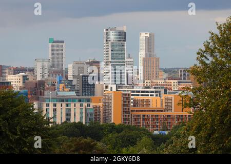 3 höchste Gebäude in Leeds. Sky Plaza 106m (links) Bridgewater Place 112m (Mitte) Altus House 116m (rechts) & auch das höchste Gebäude in Yorkshire Stockfoto