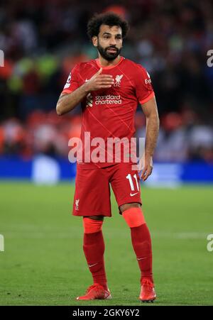 Anfield, Liverpool, Großbritannien. September 2021. UEFA Champions League Football, Liverpool versus AC Milan; Mohammed Salah von Liverpool Credit: Action Plus Sports/Alamy Live News Stockfoto