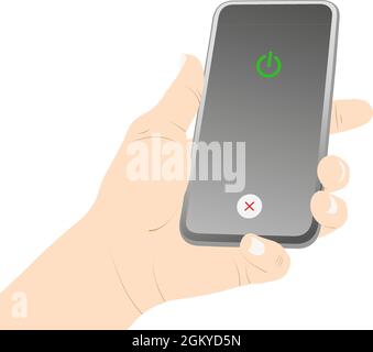 Telefon anzeigen, Bildschirm, einschalten, einschalten, aktivieren, Taste, drücken, halten Smartphone Stock Vektor Illustration. Stock Vektor