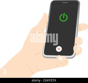 Telefon anzeigen, Bildschirm, einschalten, einschalten, aktivieren, Taste, drücken, halten Smartphone Stock Vektor Illustration. Stock Vektor