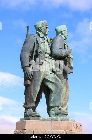 Das Commando Memorial, ein denkmalgeschütztes Denkmal der Kategorie A in Lochaber, das den Männern der ursprünglichen britischen Commando-Truppen gewidmet ist, die während des Zweiten Weltkriegs errichtet wurden. Stockfoto