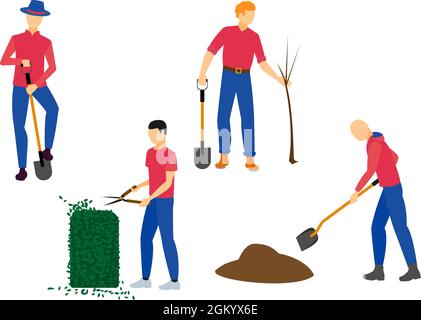 Männer im Herbst gärtnern - flaches Vektor-Set Stock Vektor
