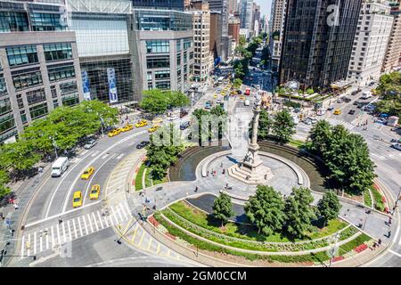 New York City, NY NYC Manhattan, Columbus Circle Traffic, Luftaufnahme von oben, Statue von Christoph Columbus Gaetano Russo Stockfoto