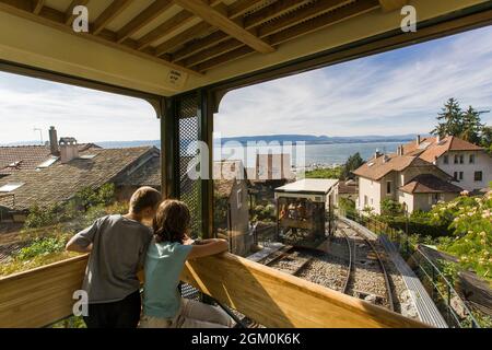 FRANKREICH HAUTE-SAVOIE (74) THONON-LES-BAINS, STANDSEILBAHN UND GENFERSEE Stockfoto