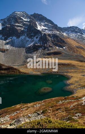 FRANKREICH HAUTE-SAVOIE (74) LES CONTAMINES-MONTJOIE, LAKE JOVE UND KÖPFE VON BELLAVAL (GR5 UND GR TOUR DU MONT BLANC) Stockfoto