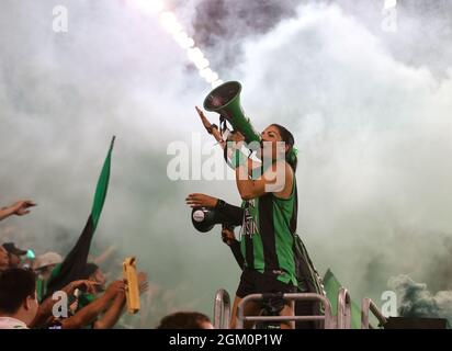 Austin, Texas, USA. 15. September 2021: Die Fanabteilung des FC Austin während eines Fußballspiels der Major League zwischen dem FC Austin und dem LAFC am 15. September 2021 in Austin, Texas. (Bild: © Scott Coleman/ZUMA Press Wire) Bild: ZUMA Press, Inc./Alamy Live News Stockfoto