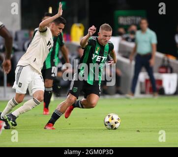 Austin, Texas, USA. 15. September 2021: Der Austin FC Mittelfeldspieler Alexander Ring (8) bewegt den Ball während eines Major League Soccer Spiels zwischen dem Austin FC und dem LAFC am 15. September 2021 in Austin, Texas. (Bild: © Scott Coleman/ZUMA Press Wire) Bild: ZUMA Press, Inc./Alamy Live News Stockfoto