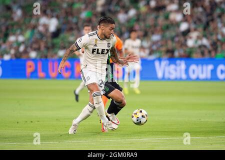 15. September 2021: Los Angeles FC Cristian Arango Forward (29) im Einsatz während des MLS-Spiels gegen den FC Austin im Q2 Stadium. Austin, Texas. Mario Cantu/CSM Stockfoto
