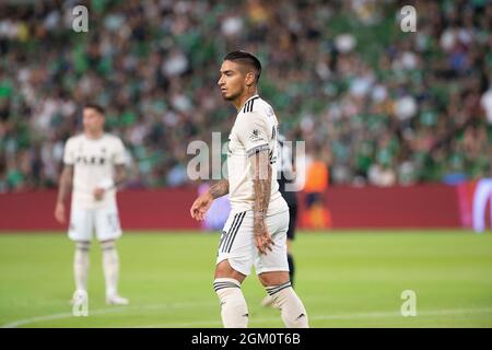15. September 2021: Los Angeles FC Cristian Arango Forward (29) im Einsatz während des MLS-Spiels gegen den FC Austin im Q2 Stadium. Austin, Texas. Mario Cantu/CSM Stockfoto