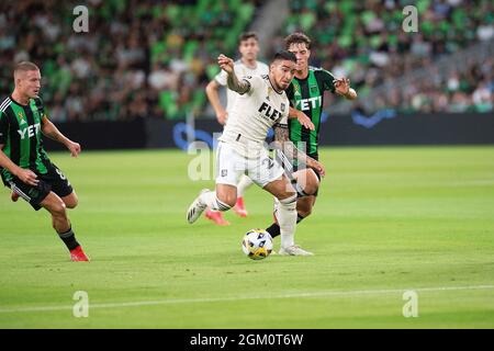 15. September 2021: Los Angeles FC Cristian Arango Forward (29) im Einsatz während des MLS-Spiels gegen den FC Austin im Q2 Stadium. Austin, Texas. Mario Cantu/CSM Stockfoto