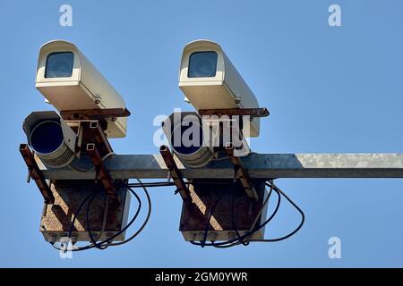 Videoaufnahmekameras von Verstößen. Überwachungskameras. Nahaufnahme. Stockfoto