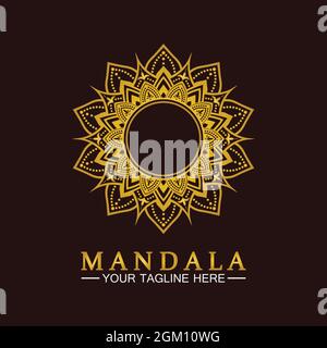 Gold Blume Mandala Vektor-Logo-Vorlage Illustration.Template für spirituelle Rückzug oder Yoga-Studio, Ornamental Visitenkarten, Vintage-Luxus, Schmuck Stock Vektor