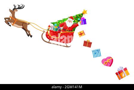 weihnachtsmann auf Schlitten voller Geschenke und Rentiere Stock Vektor
