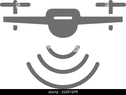 Drohne mit Radiowellen, Radarerkennungssystem, graues Lieferdienst-Symbol. Stock Vektor
