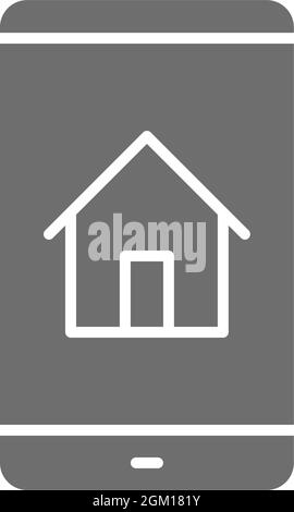 Telefon mit Haus, Immobilien-Handy-App graues Symbol. Stock Vektor