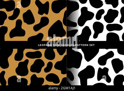 Leopardenleder nahtlos Muster Set. Säugetierpelz Sammlung von Print-Skins. Druckbarer Hintergrund. Vektorgrafik. Stock Vektor